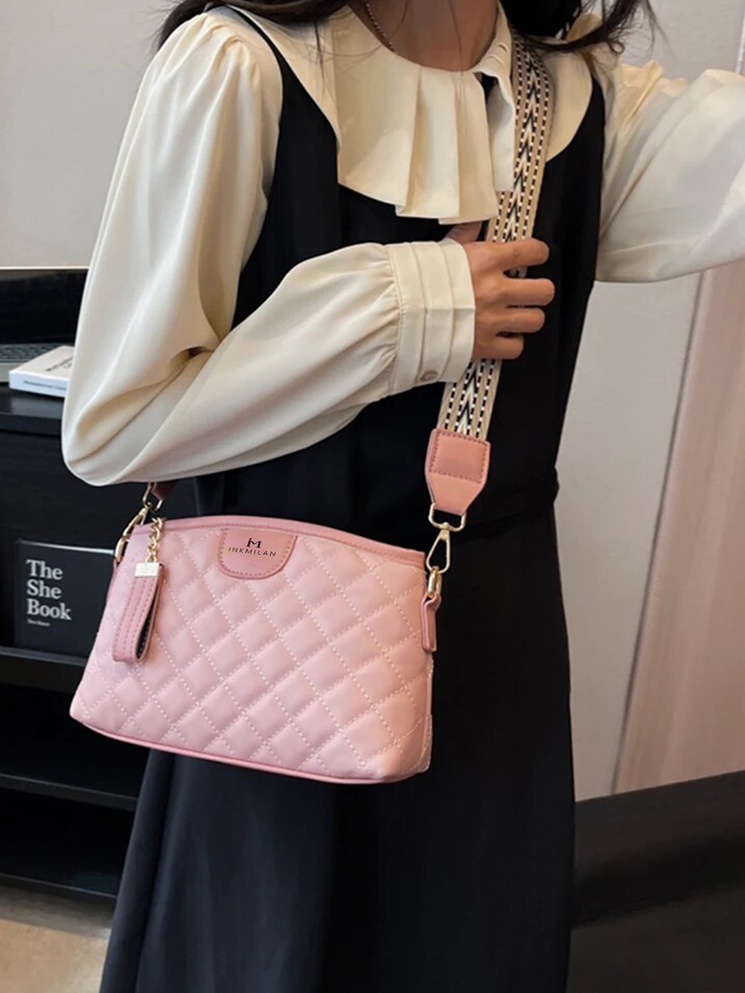 

INKMILAN Textured Structured Sling Bag With Quilted, Pink