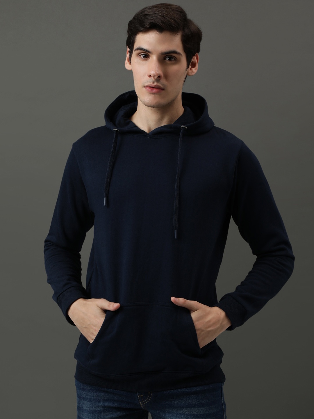 

ADRO Cotton Hooded Sweatshirt, Navy blue