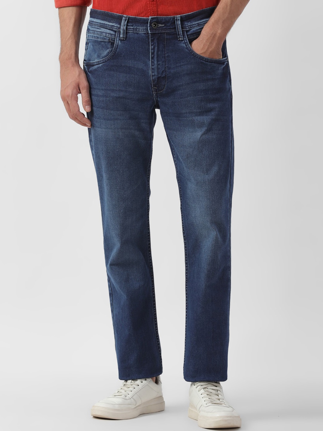 

VAN HEUSEN DENIM LABS Men Light Fade Mid-Rise Slim Fit Stretchable Jeans, Navy blue