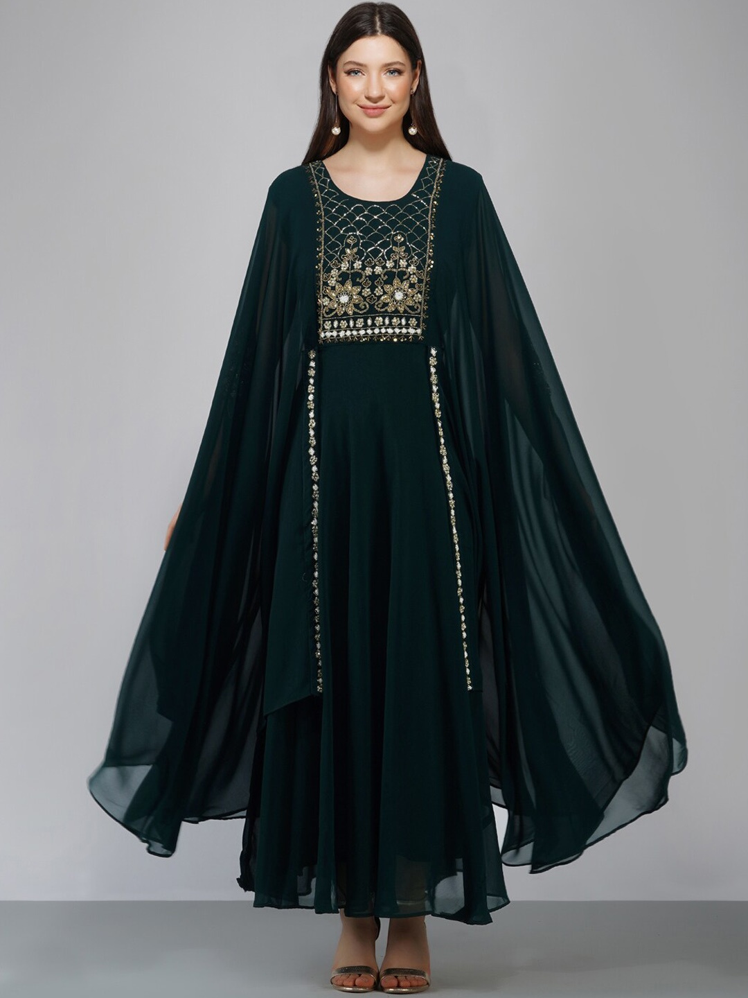 

KALINI Embellished Georgette Empire Ethnic Maxi Dress, Green