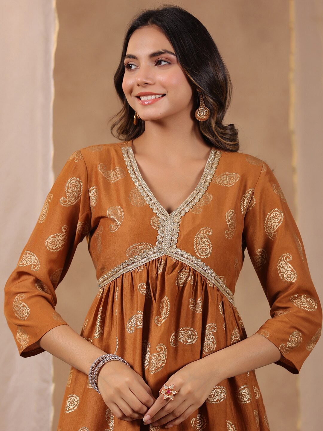 

Sangria Paisley Printed A Line Kurta With Sharara, Mustard