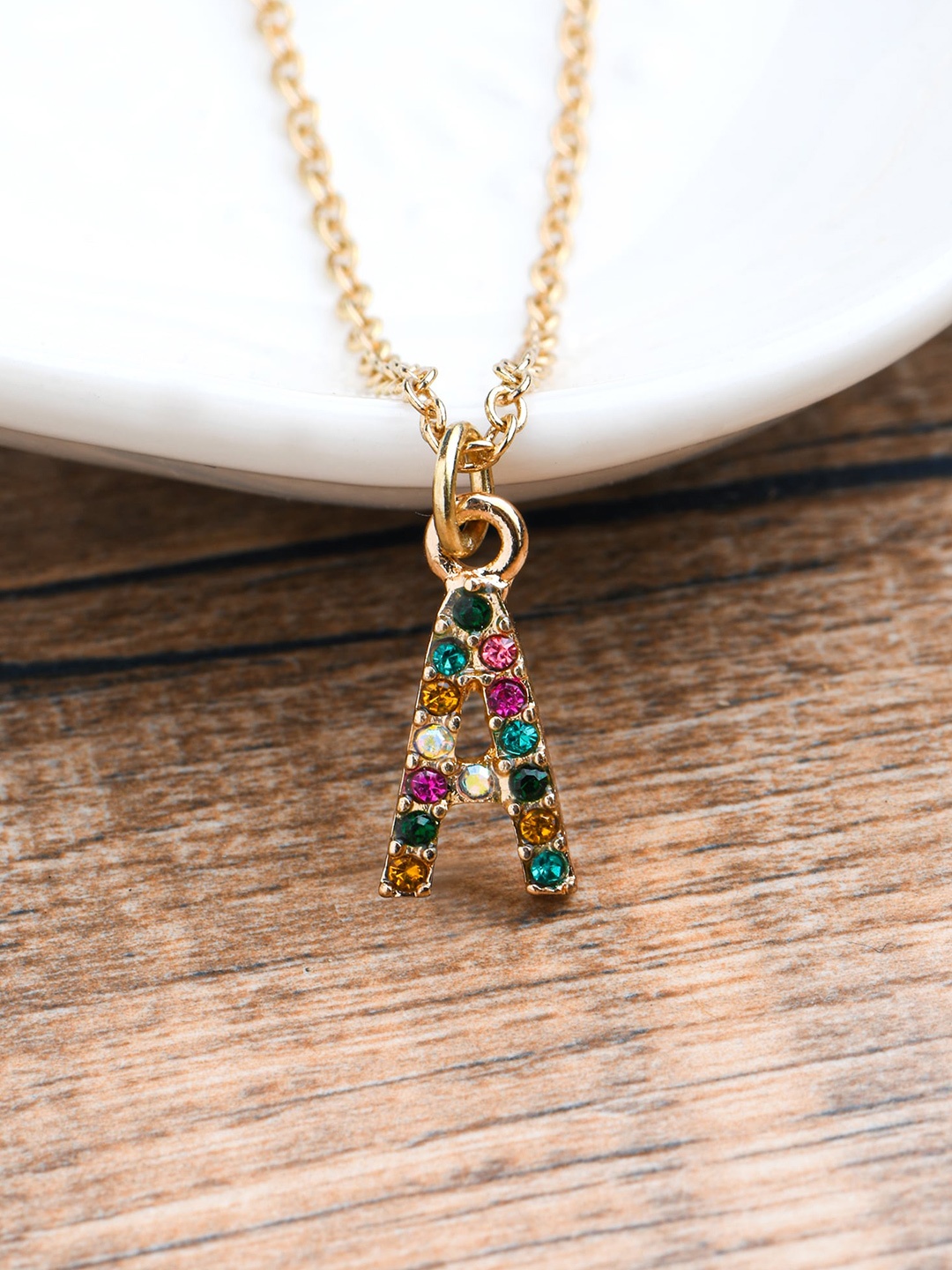 

Accessorize London Women Crystals Studded Initial Necklace, Gold
