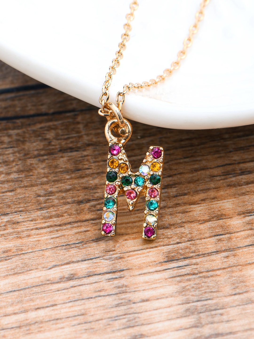 

Accessorize M Initial Crystal Necklace, Gold