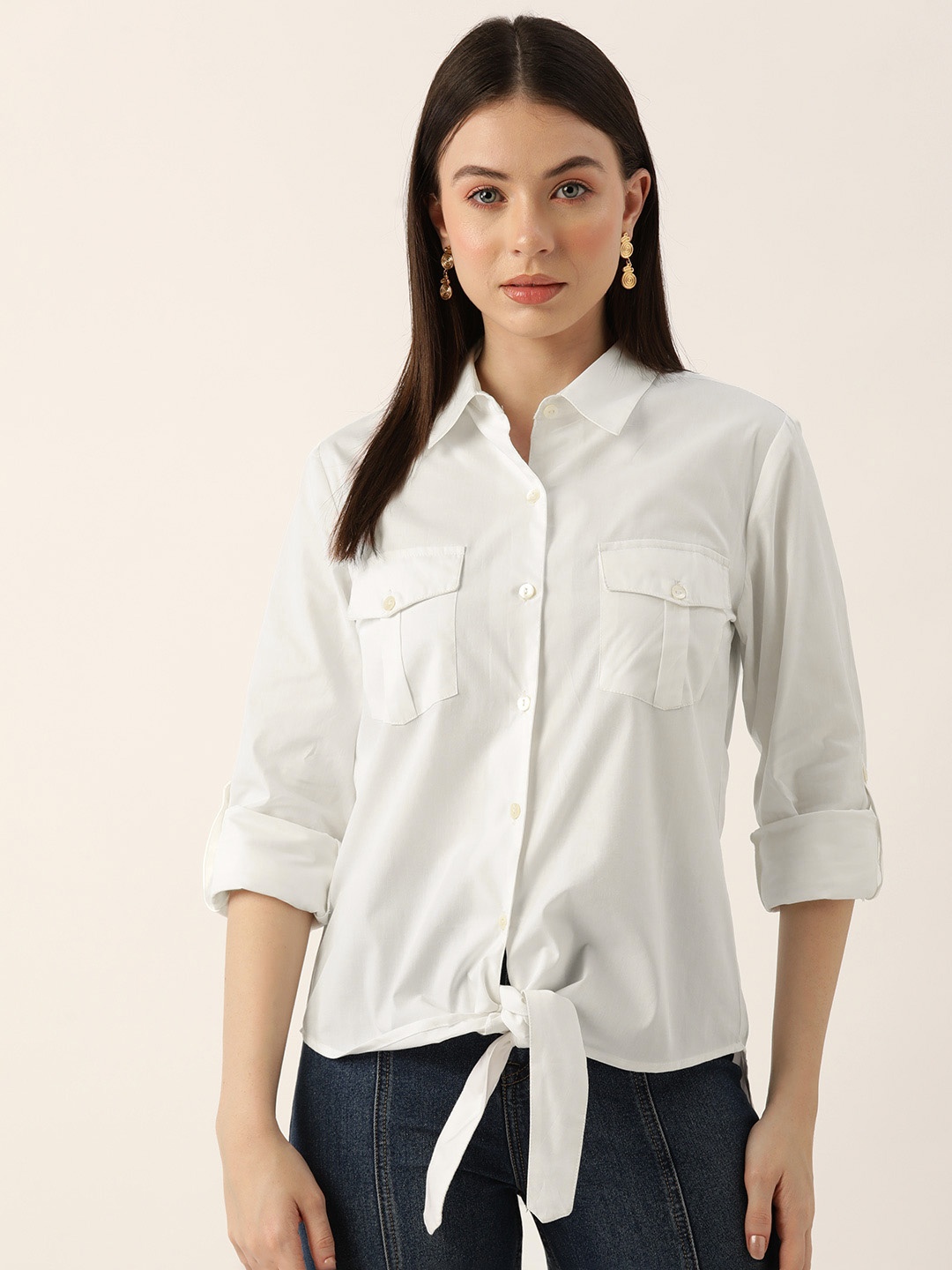 

LABEL REGALIA Modern Casual Shirt with Tie-Ups Detail, White