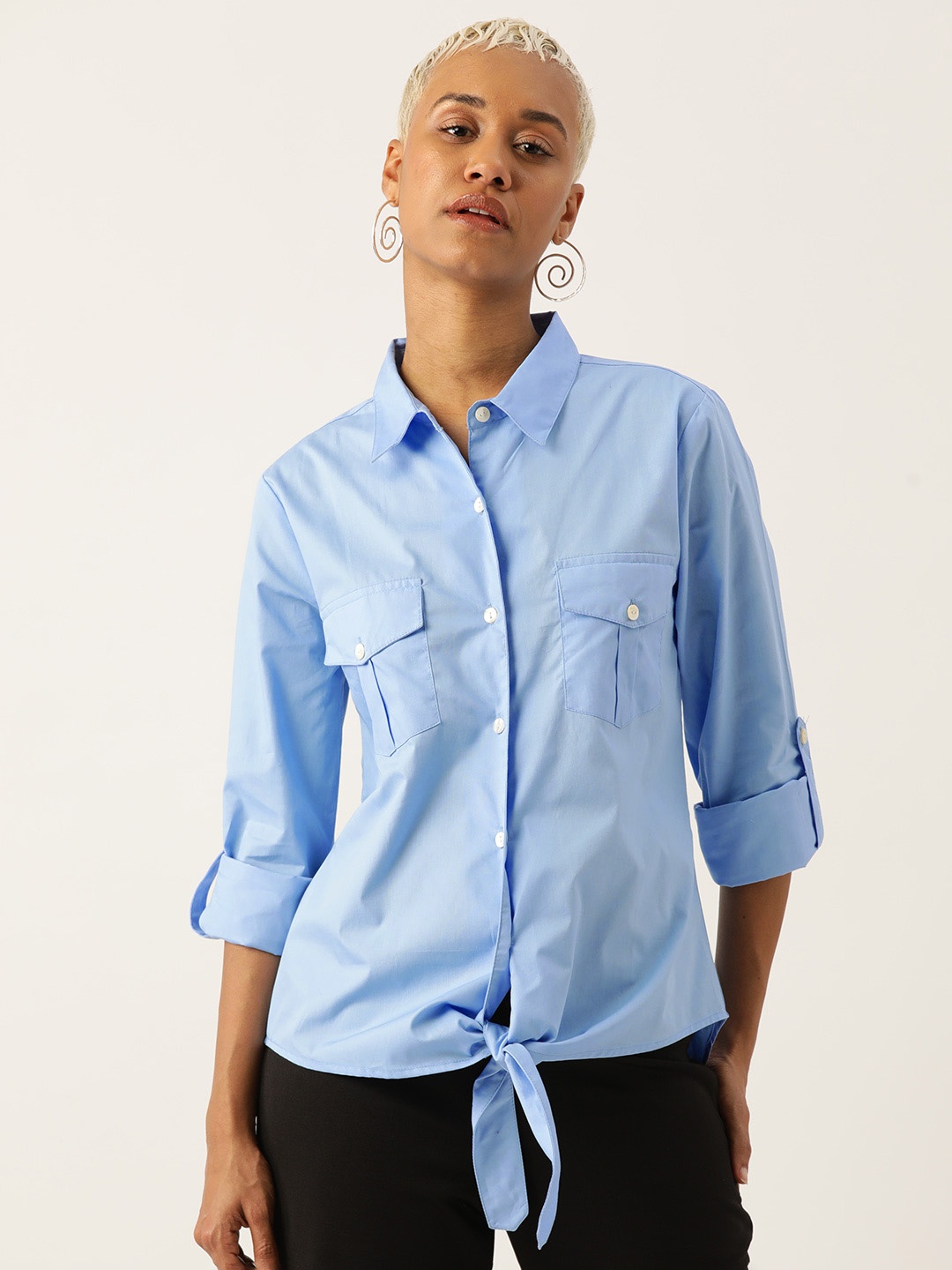 

LABEL REGALIA Modern Casual Shirt with Tie-Ups Detail, Blue