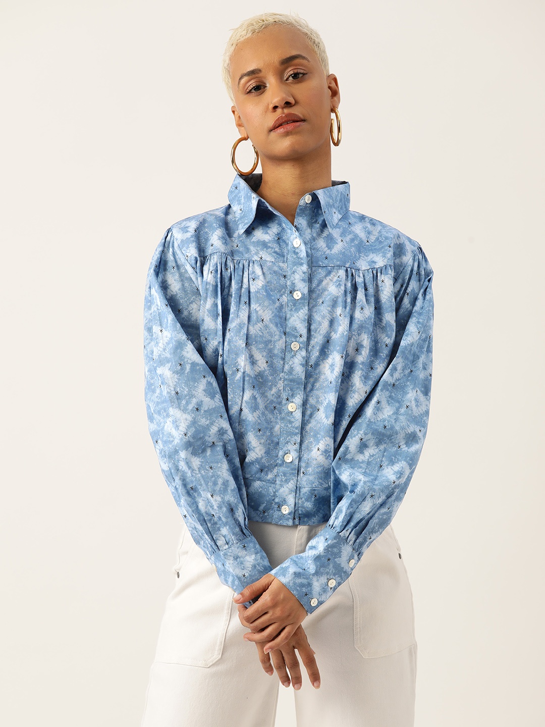 

LABEL REGALIA Modern Boxy Printed Casual Shirt, Blue