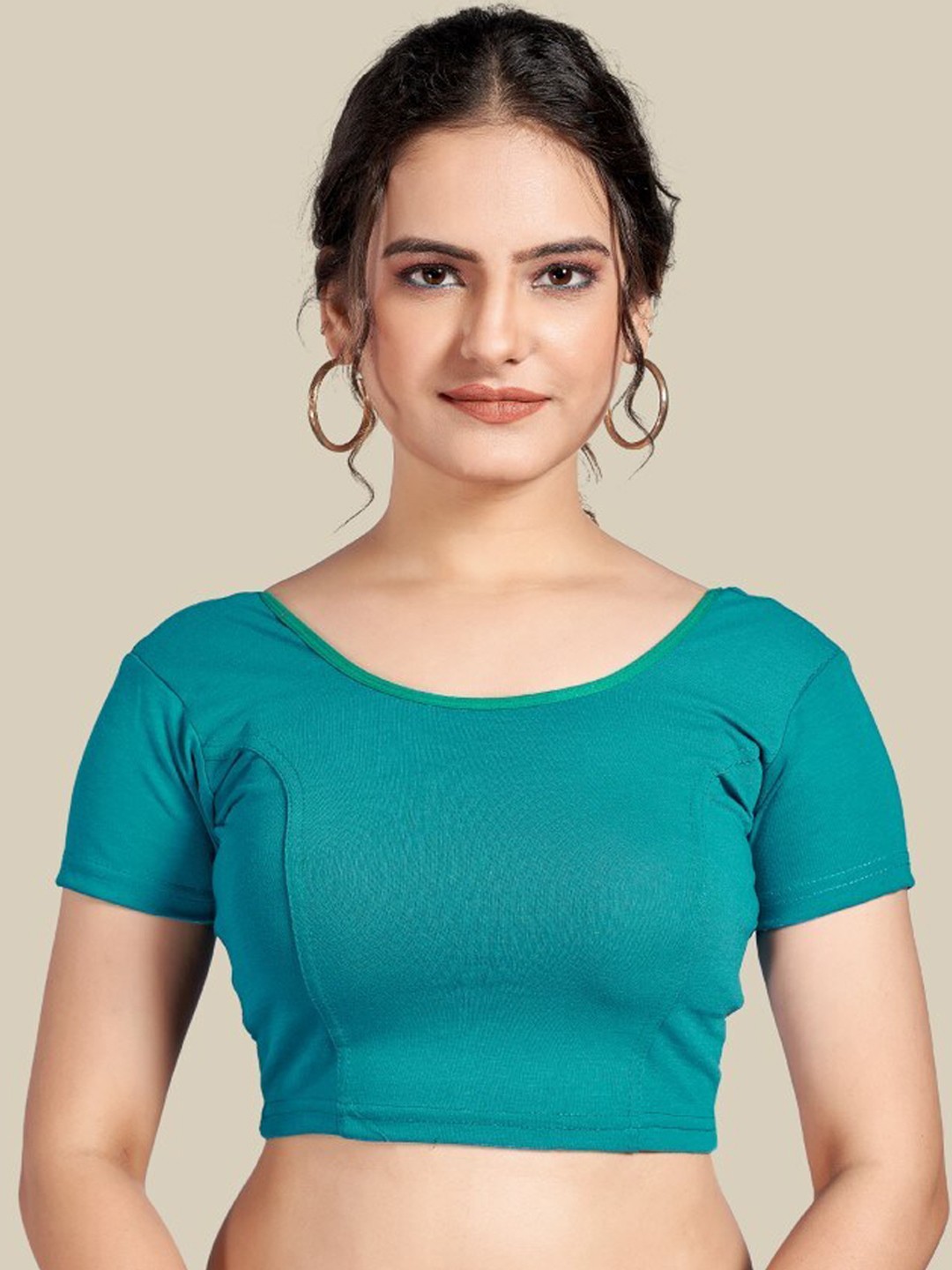 

HIMRISE Round Neck Silk Saree Blouse, Turquoise blue