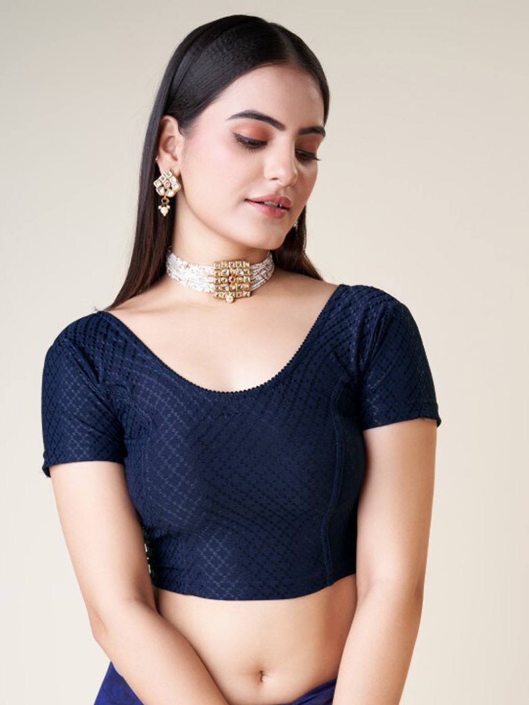 

HIMRISE Woven Design Silk Ready To Wear Saree Blouse, Blue