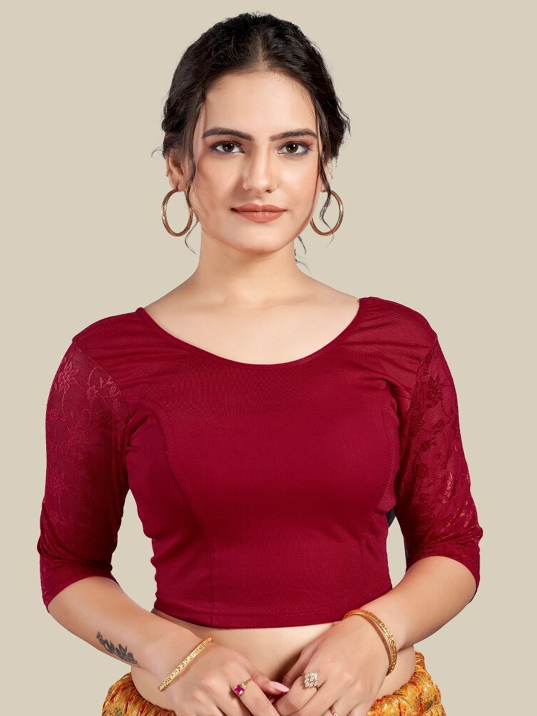 

HIMRISE Self Design Silk Saree Blouse, Maroon