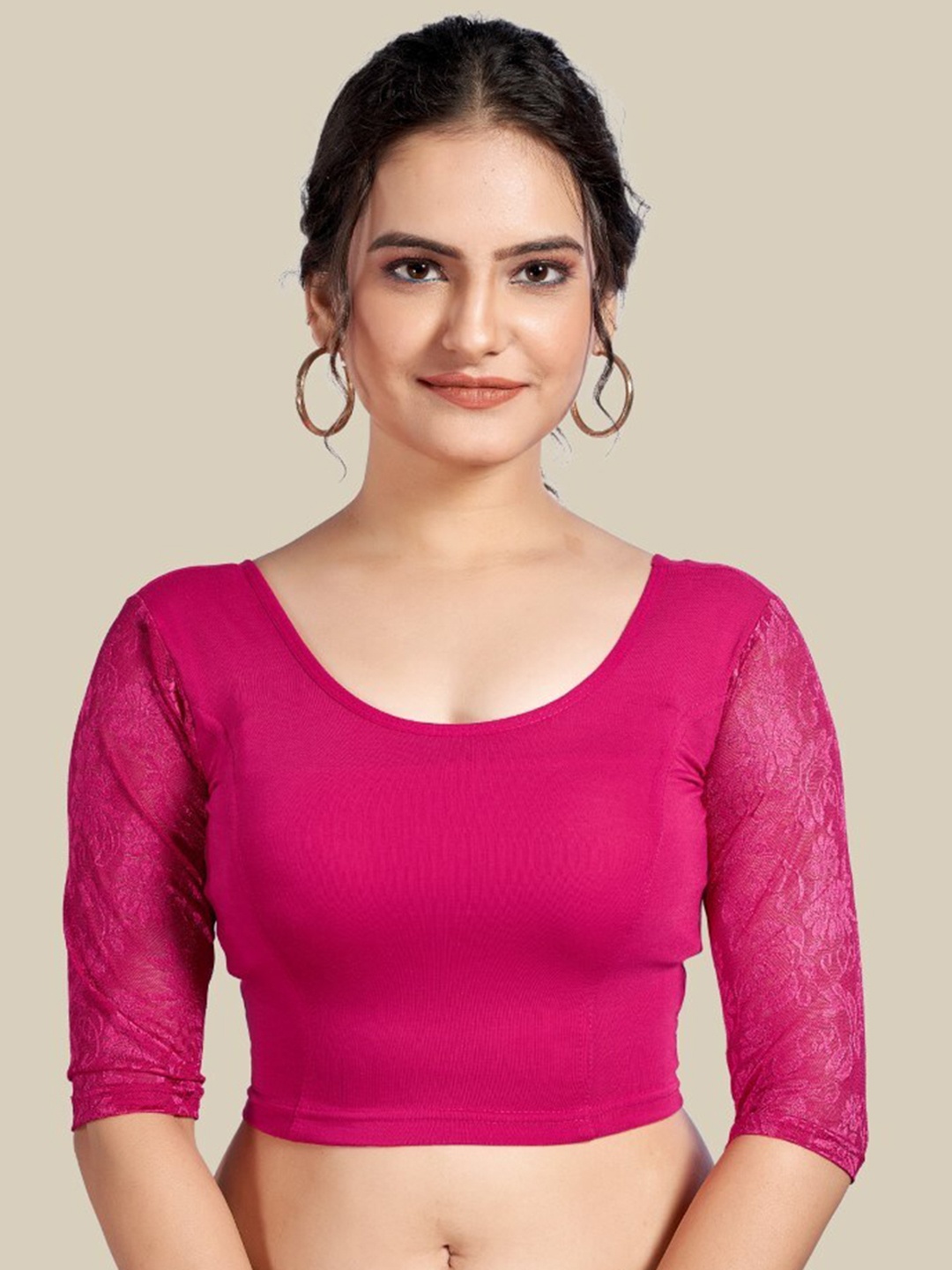 

HIMRISE Geometric Woven Design Silk Saree Blouse, Pink