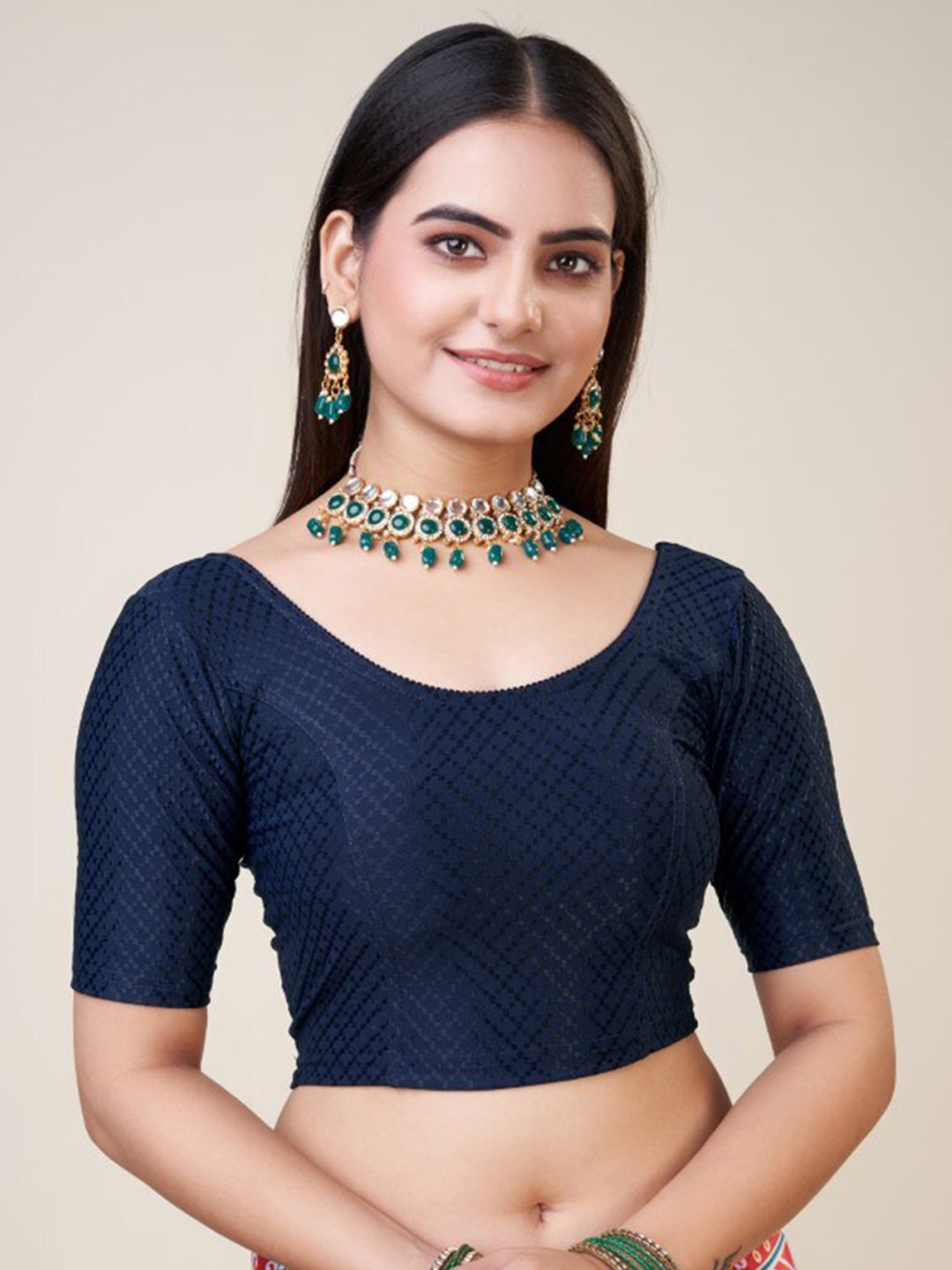 

HIMRISE Self Design Silk Saree Blouse, Navy blue