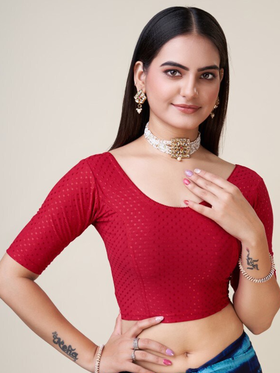 

HIMRISE Woven Design Saree Blouse, Red