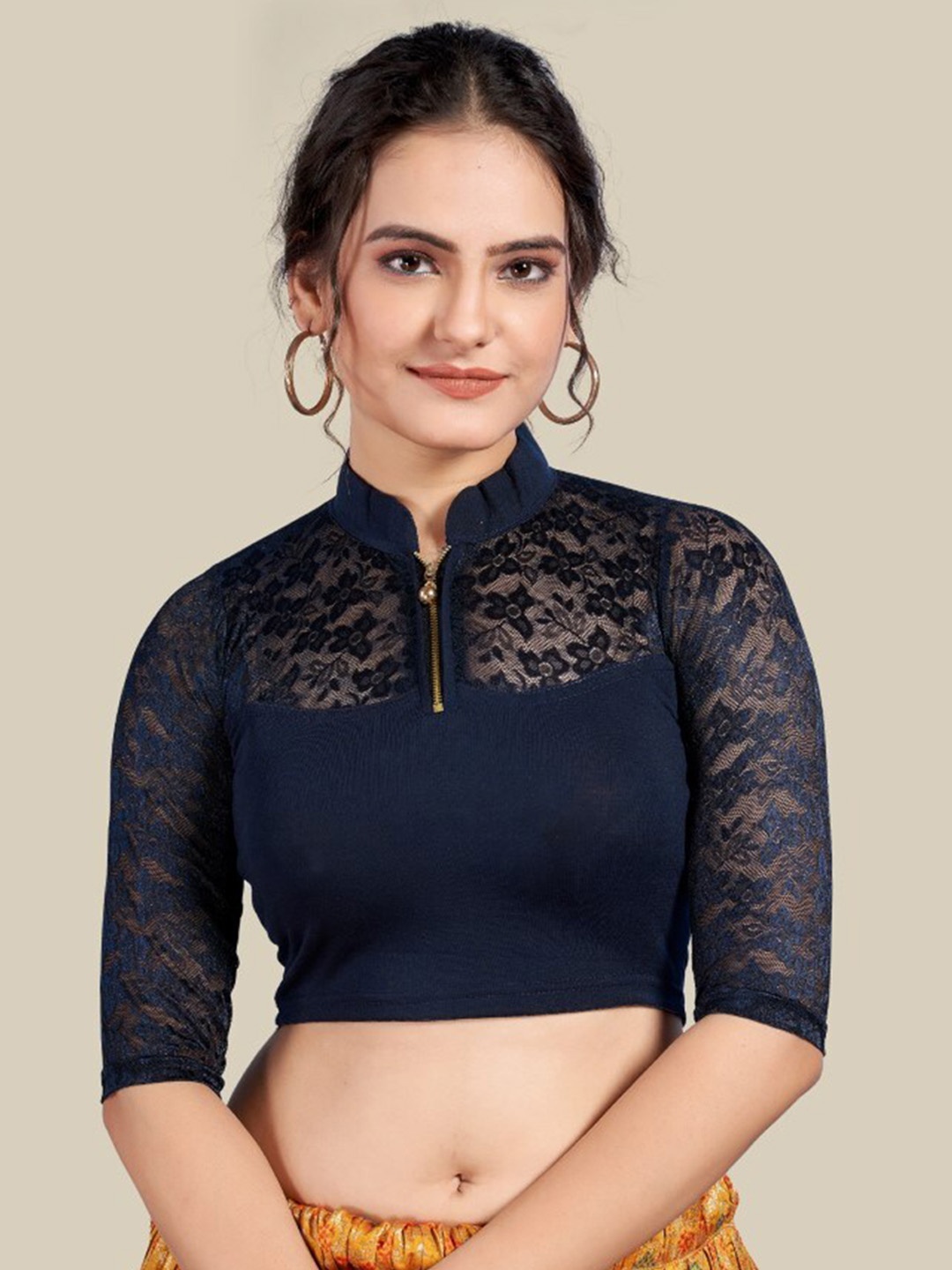 

HIMRISE Self Design Silk Ready To Wear Saree Blouse, Navy blue