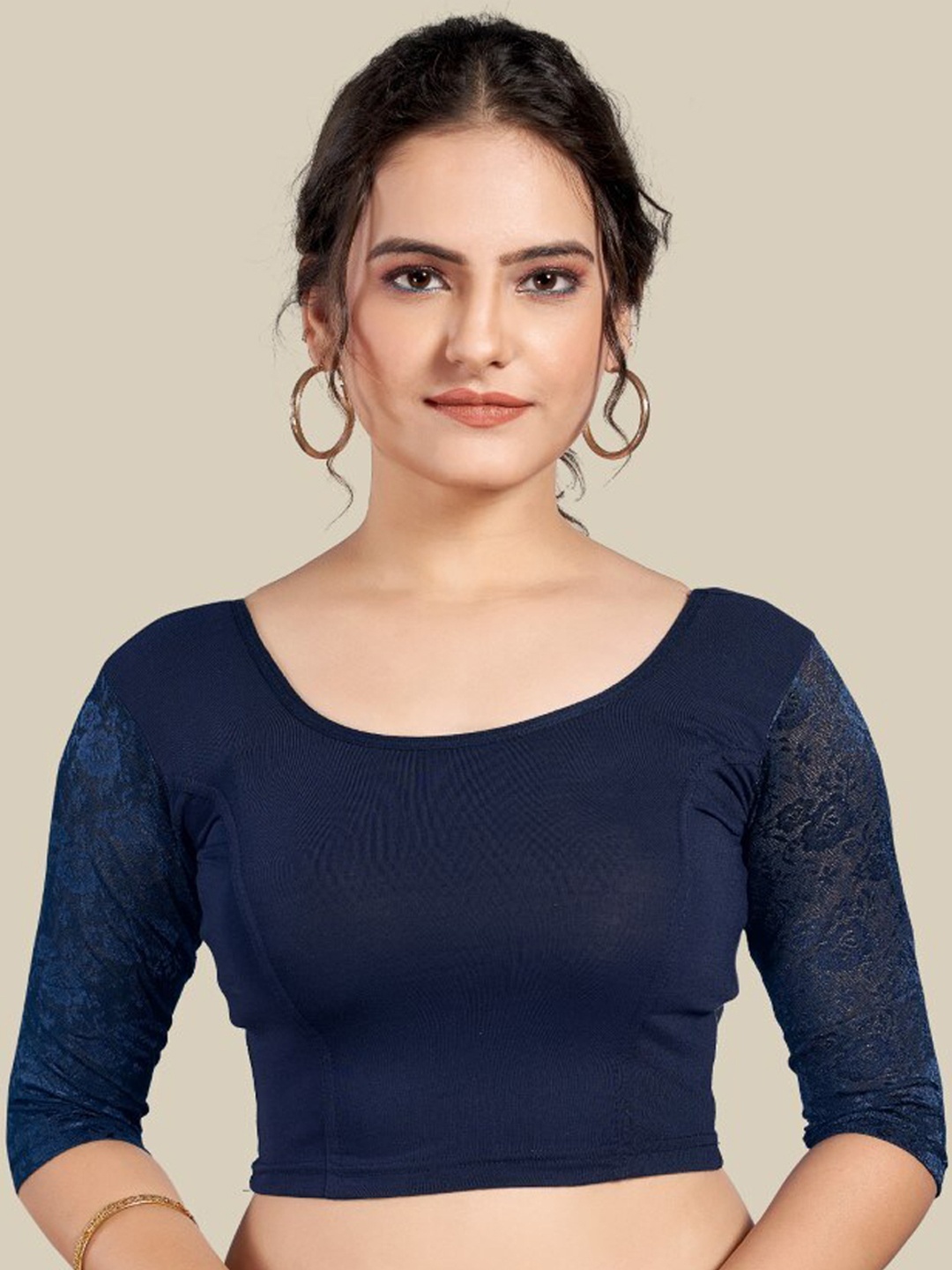 

HIMRISE Self Design Silk Saree Blouse, Navy blue
