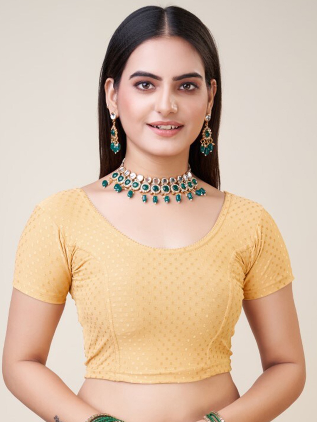 

HIMRISE Self Design Silk Saree Blouse, Gold
