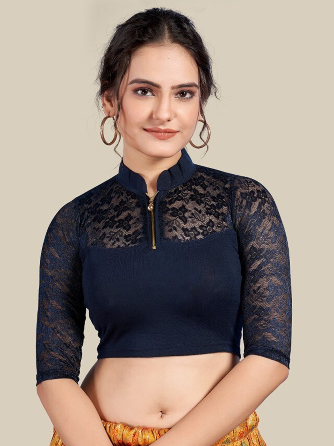 

HIMRISE Self Design Silk Saree Blouse, Navy blue