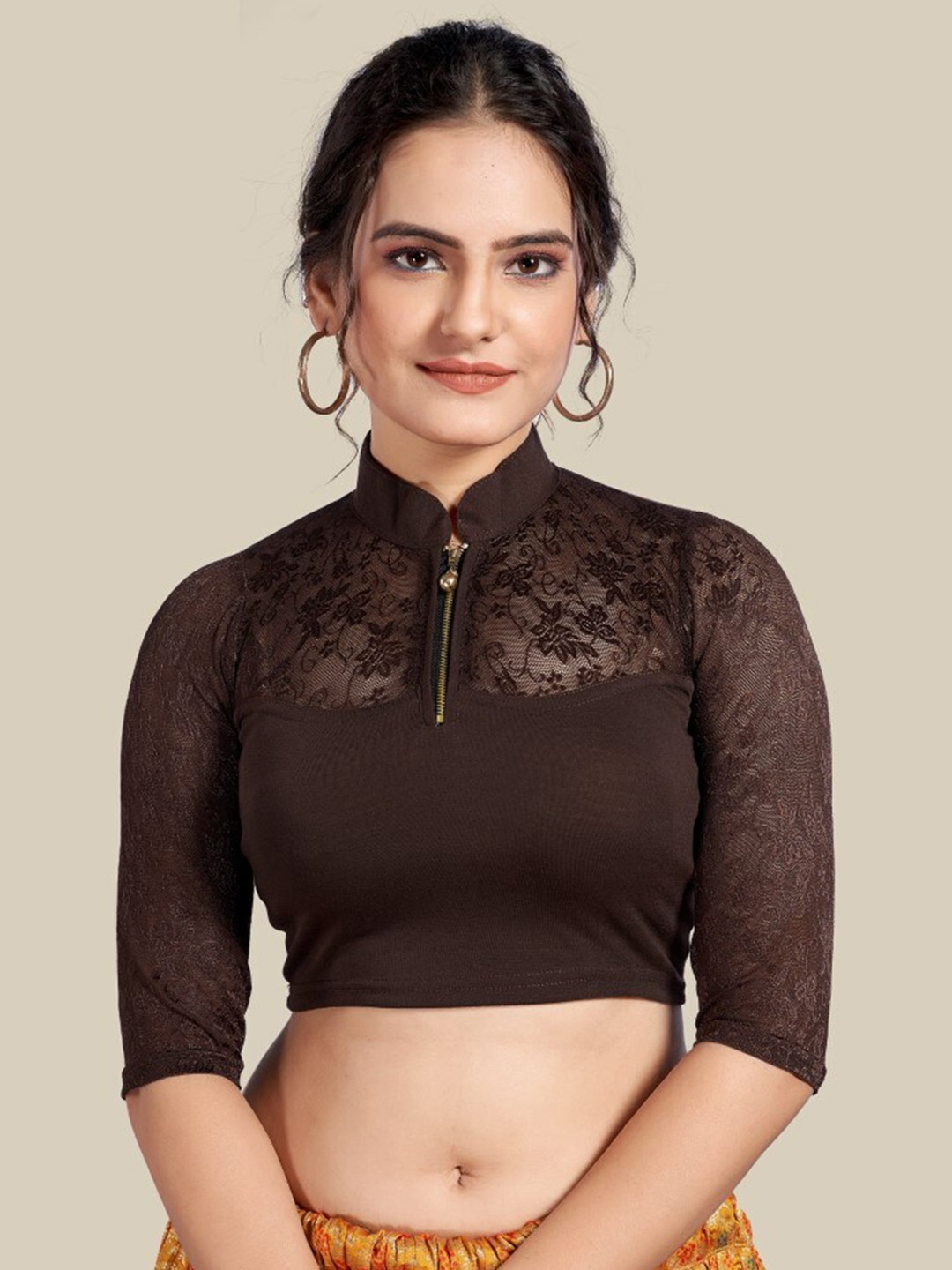 

HIMRISE Self Design Silk Saree Blouse, Coffee brown