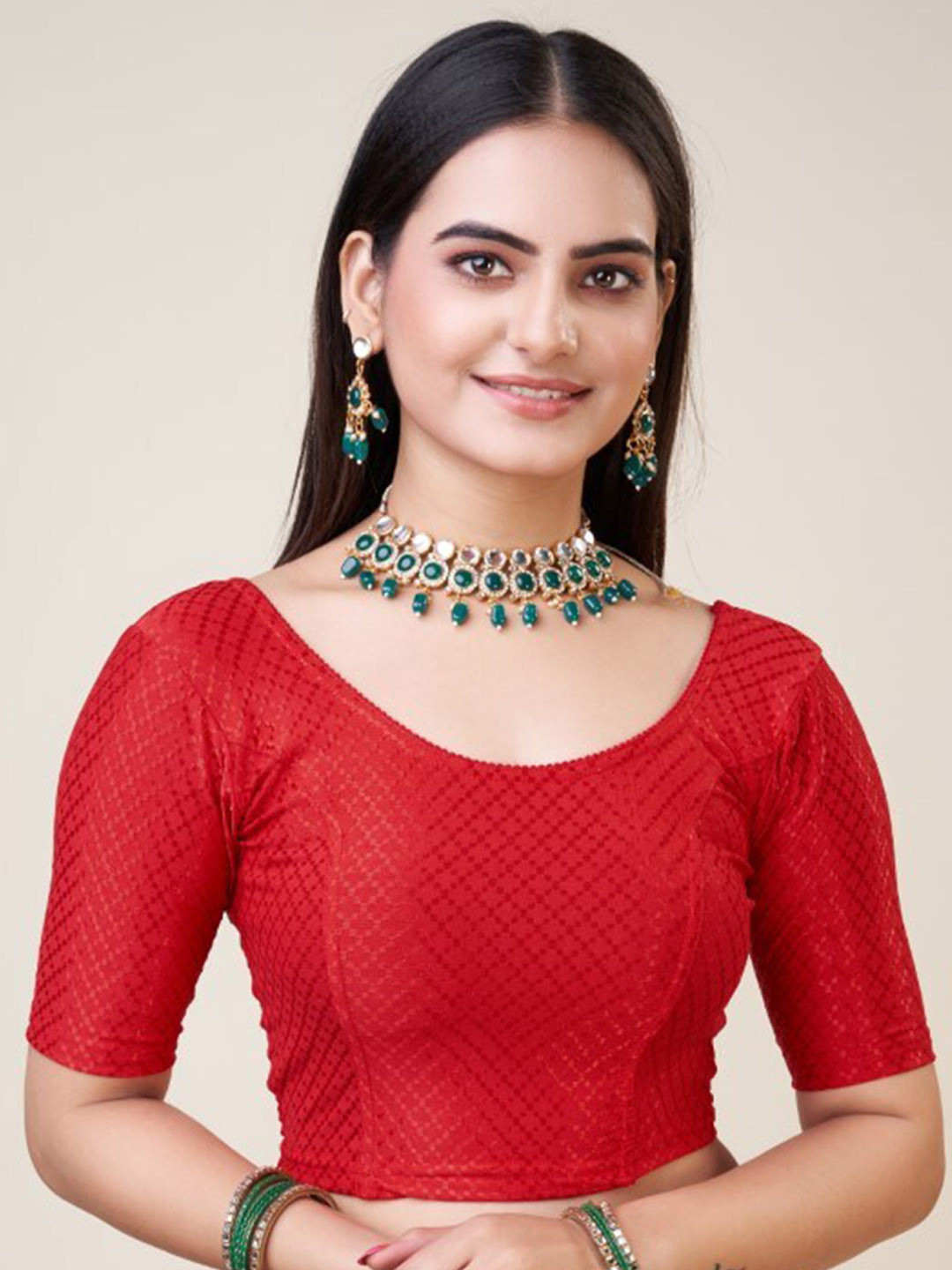 

HIMRISE Self Woven Design Silk Saree Blouse, Red