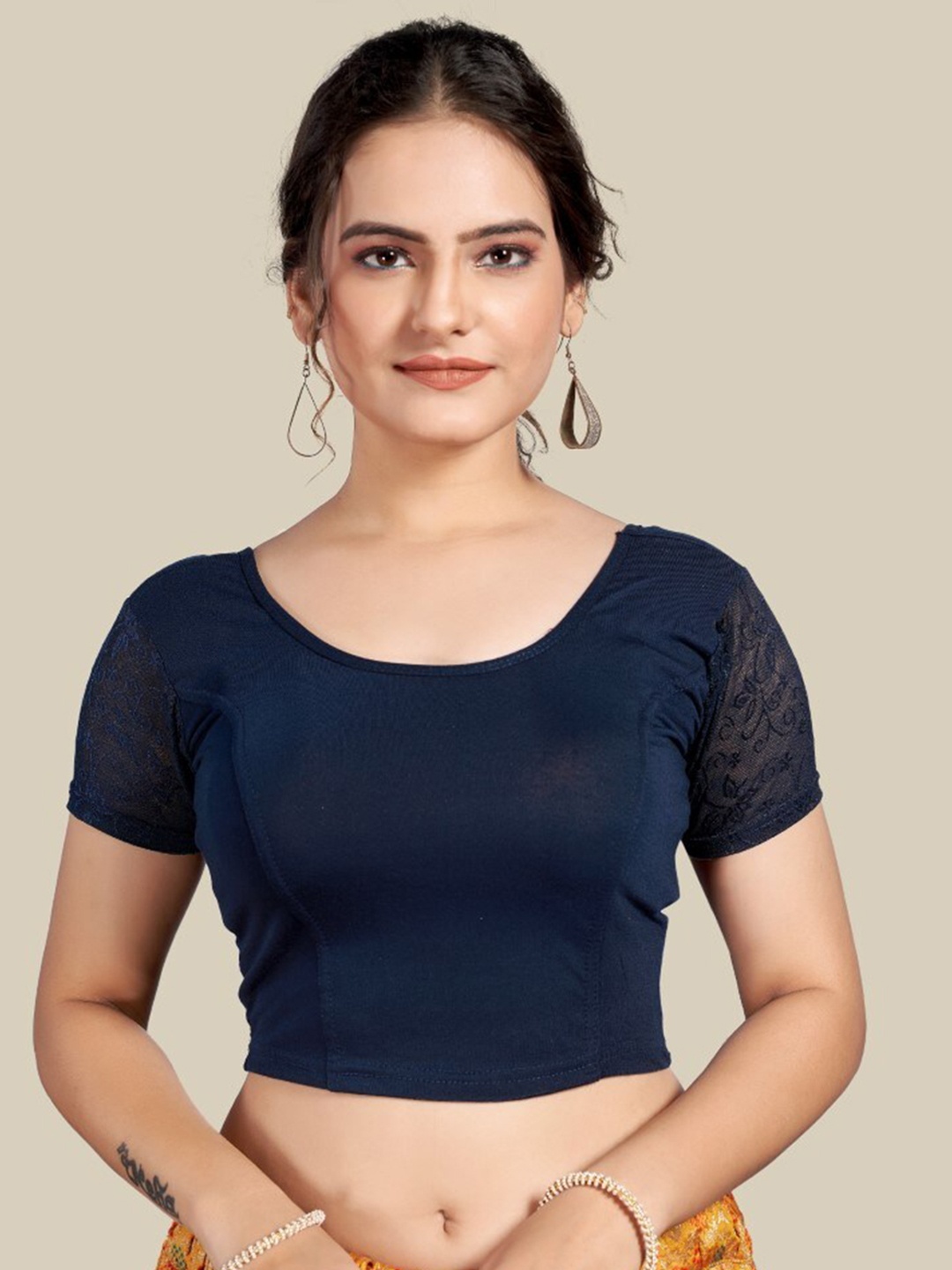 

HIMRISE Self Design Silk Saree Blouse, Navy blue