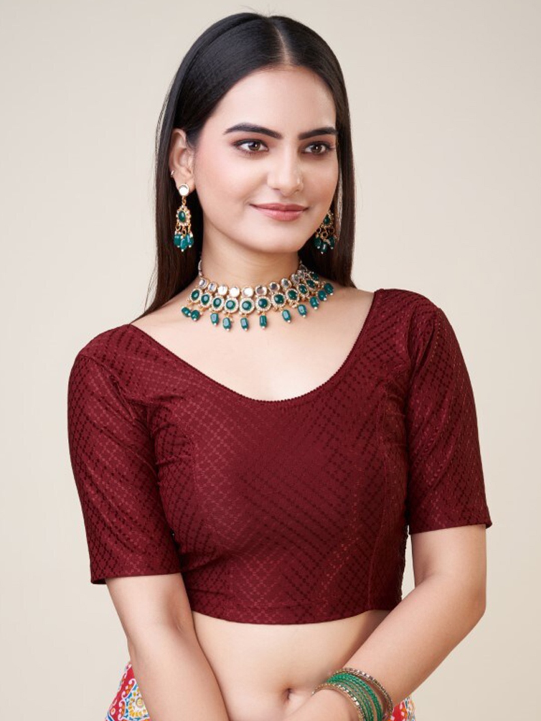 

HIMRISE Woven Design Silk Saree Blouse, Maroon