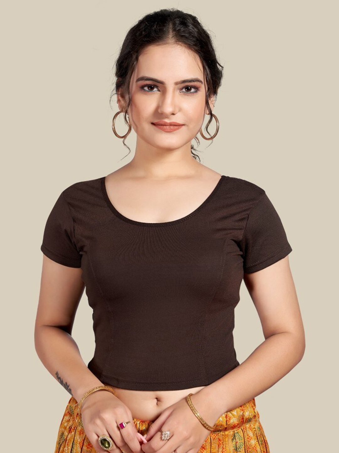 

HIMRISE Silk Ready To Wear Saree Blouse, Brown