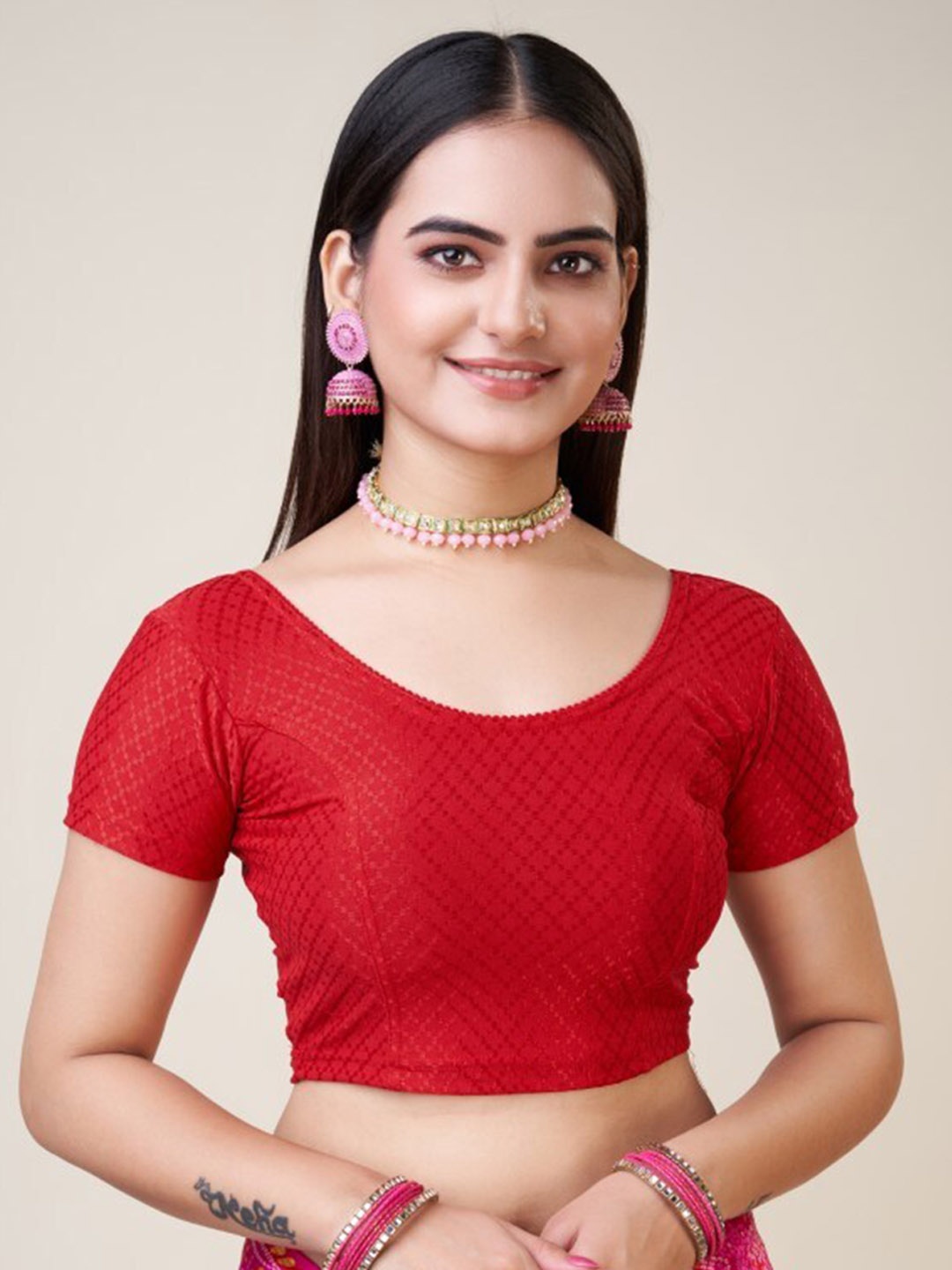 

HIMRISE Self Design Silk Saree Blouse, Red