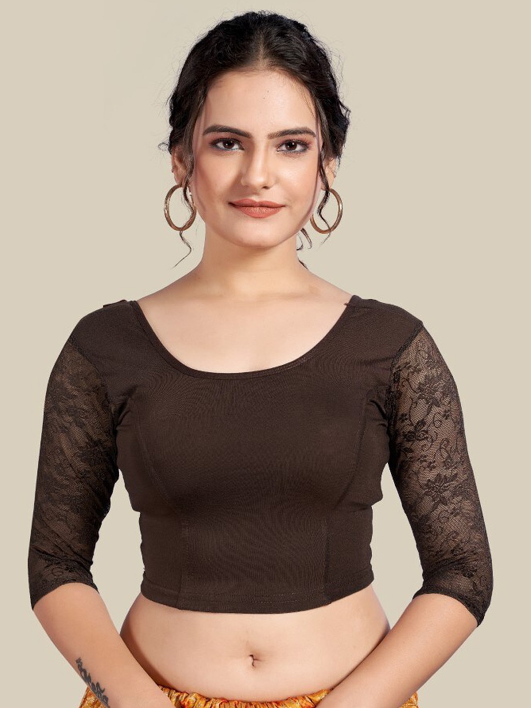 

HIMRISE Self Design Silk Saree Blouse, Coffee brown