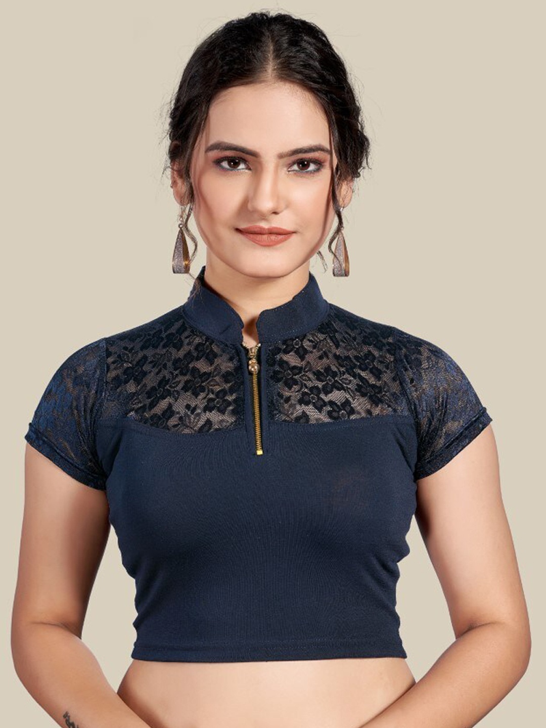 

HIMRISE Self Design Silk Saree Blouse, Navy blue