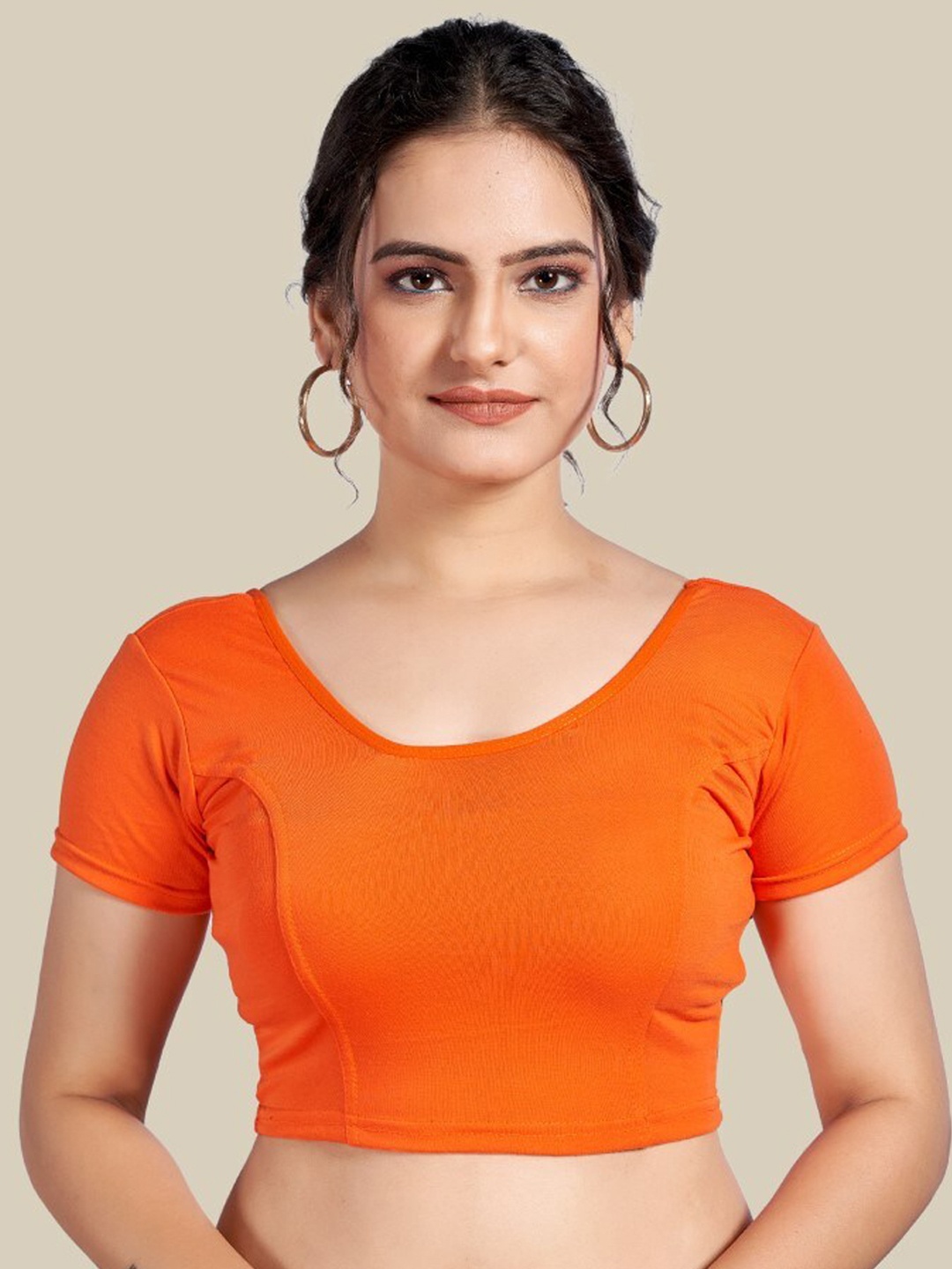 

HIMRISE Round Neck Silk Saree Blouse, Orange