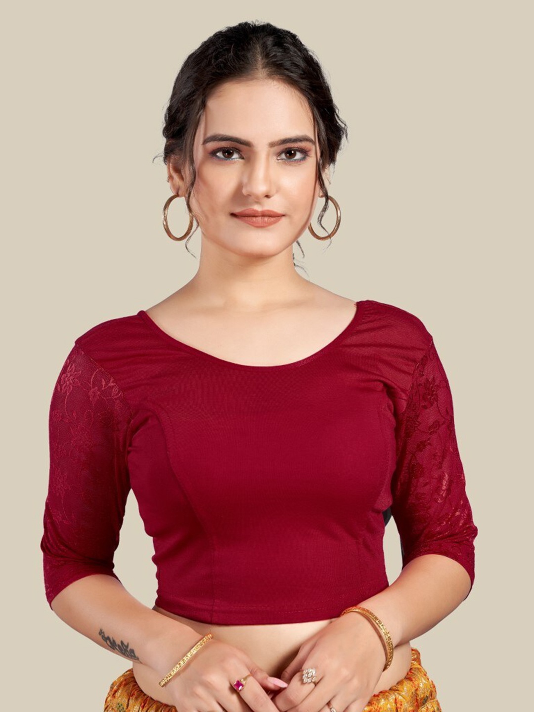 

HIMRISE Self Design Silk Saree Blouse, Maroon