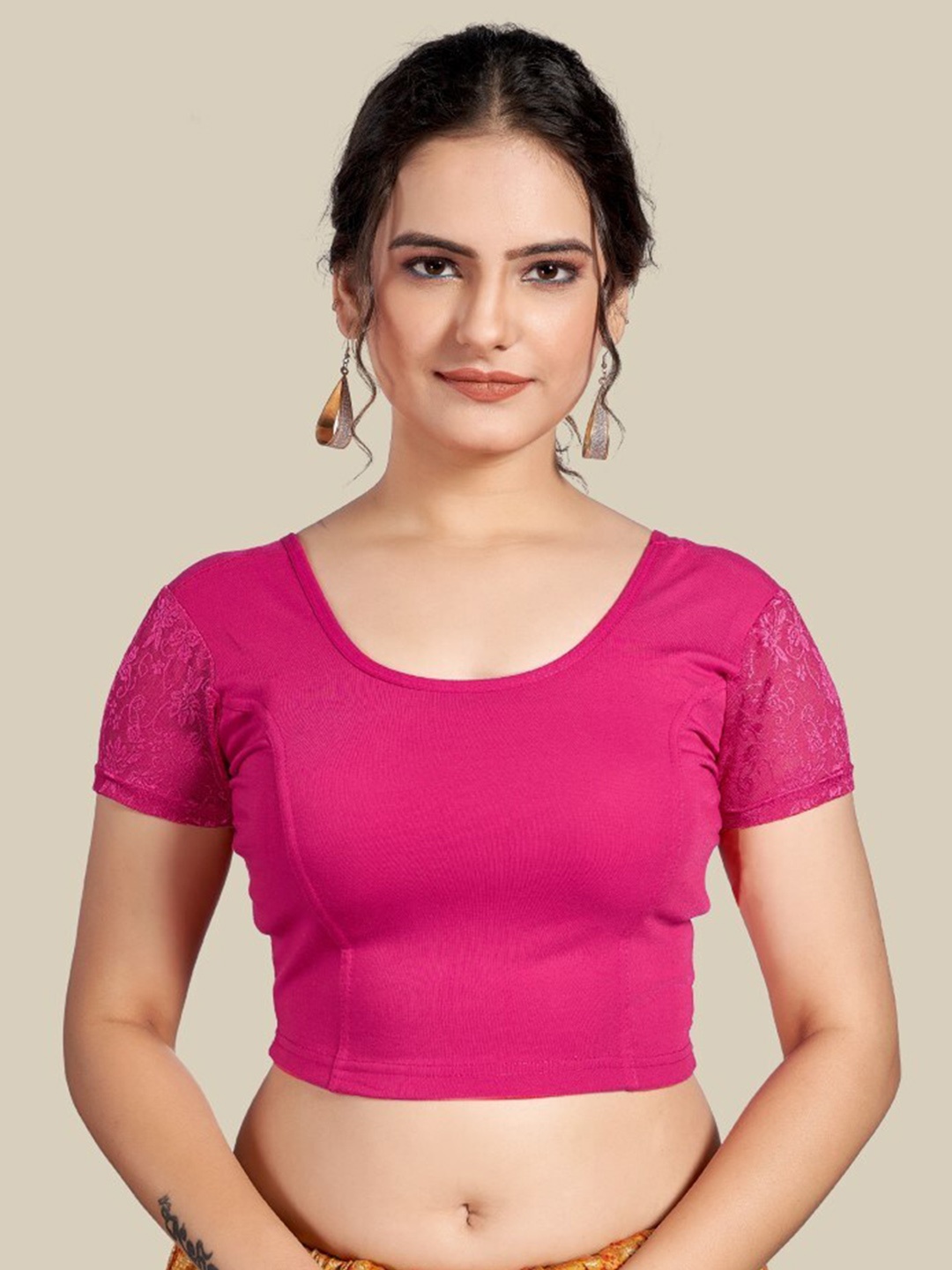 

HIMRISE Embroidered Silk Short Sleeves Ready To Wear Saree Blouse, Pink