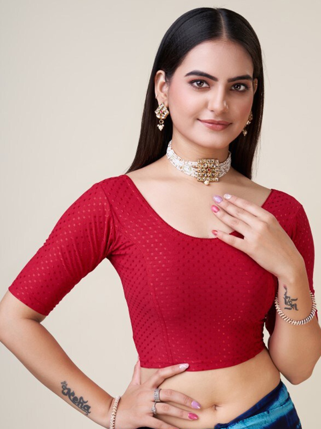 

HIMRISE Woven Design Silk Saree Blouse, Red
