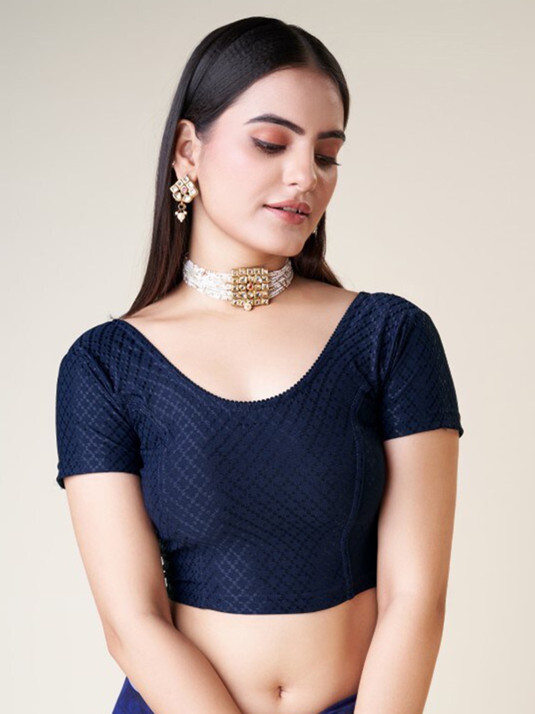 

HIMRISE Self Design Silk Saree Blouse, Blue