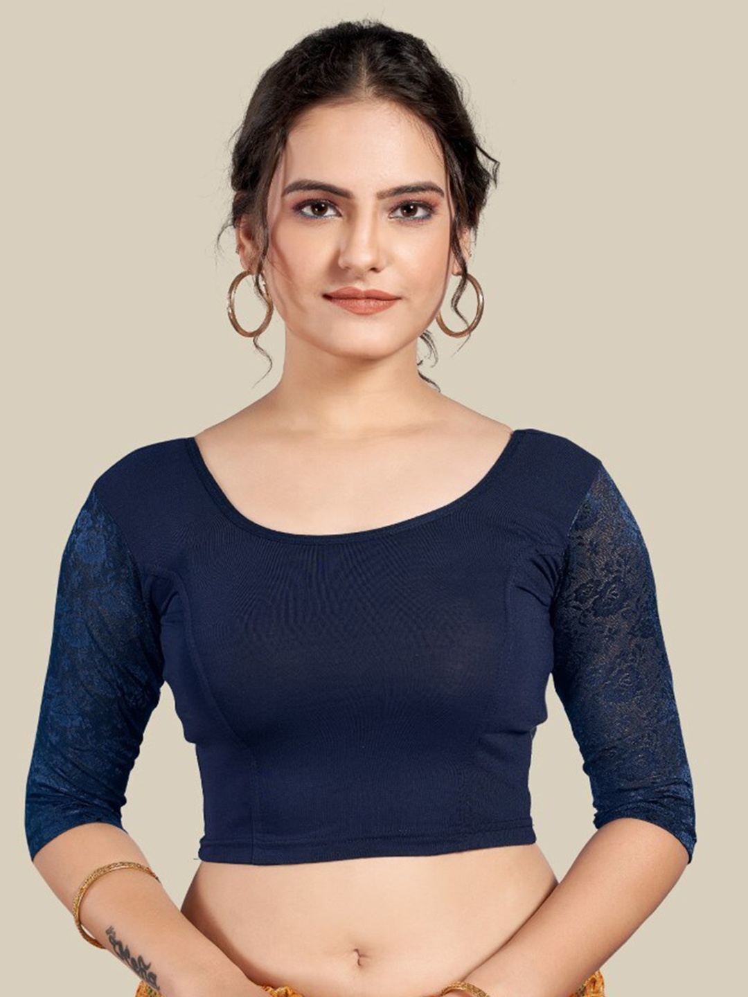 

HIMRISE Self Design Silk Saree Blouse, Navy blue