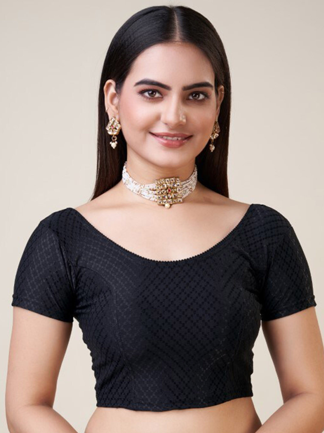 

HIMRISE Self Woven Design Silk Saree Blouse, Black