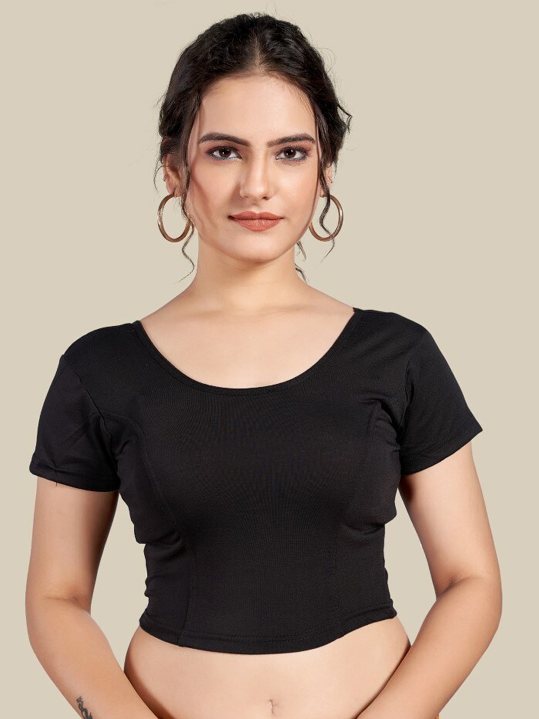 

HIMRISE Round Neck Silk Ready To Wear Saree Blouse, Black