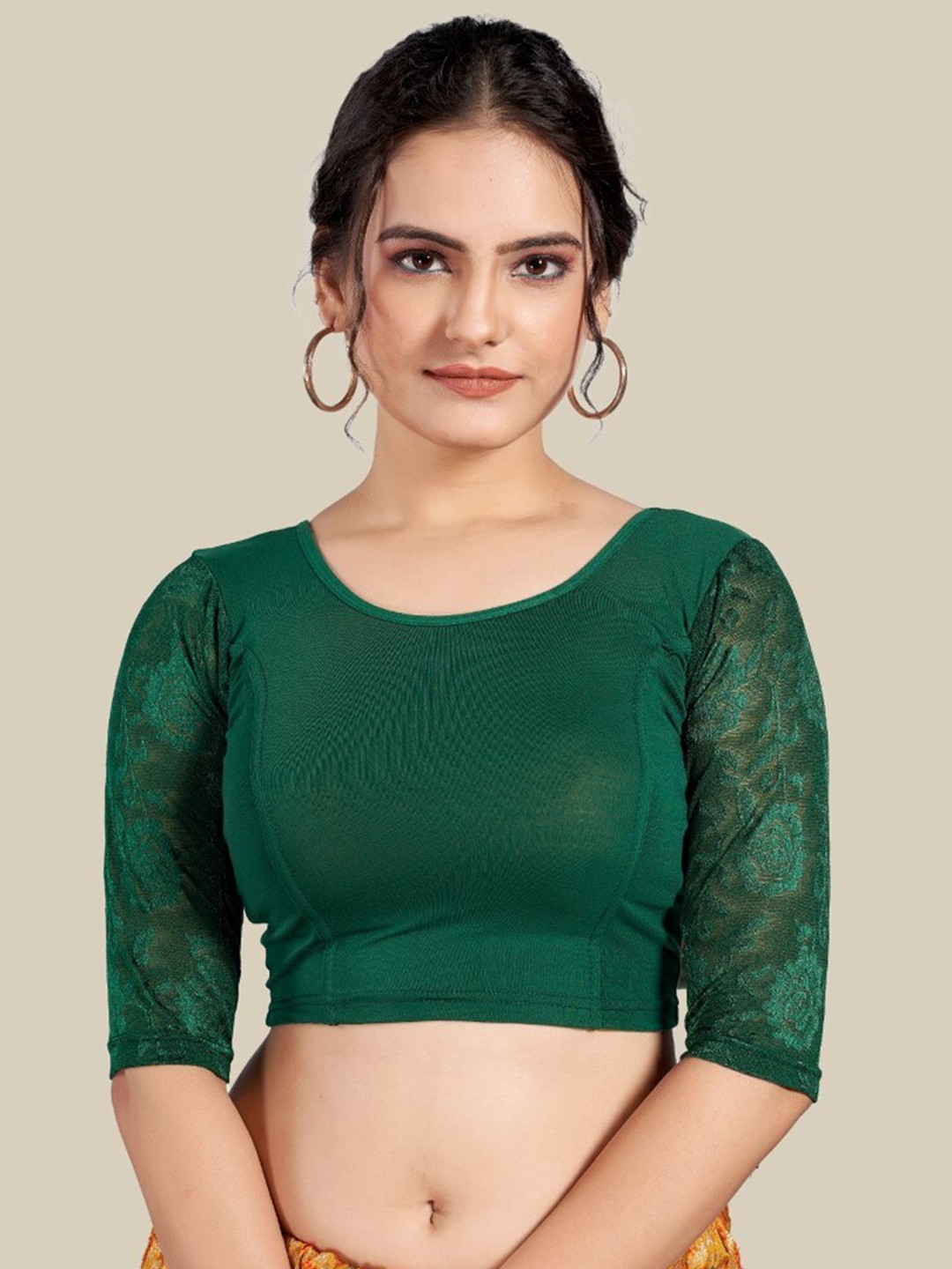 

HIMRISE Embroidered Saree Blouse, Green