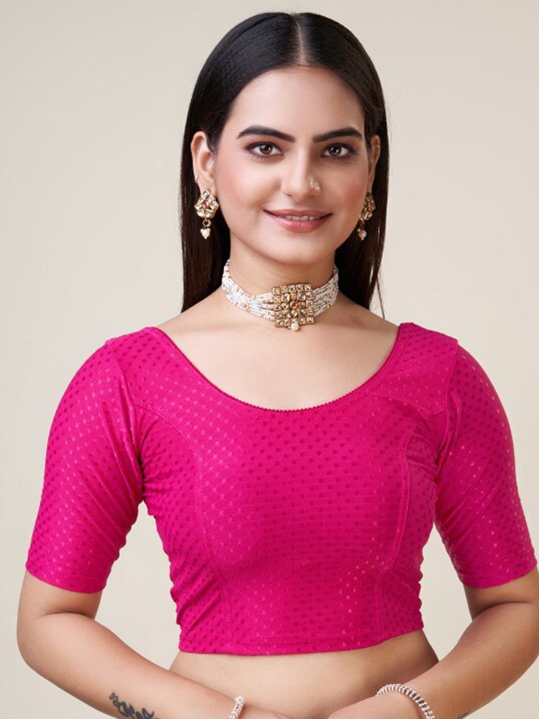 

HIMRISE Woven Design Silk Saree Blouse, Pink