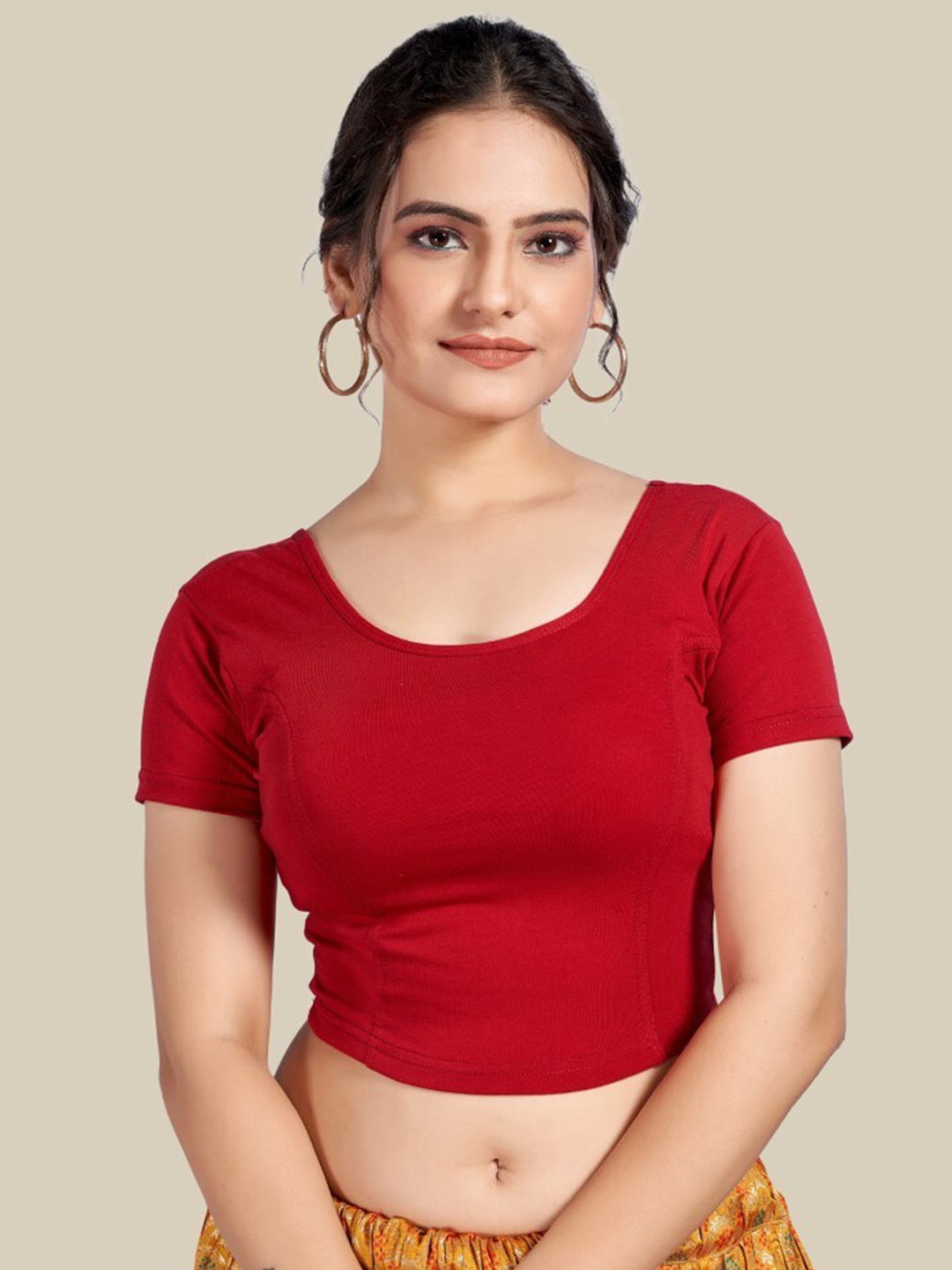 

HIMRISE Round Neck Saree Blouse, Red
