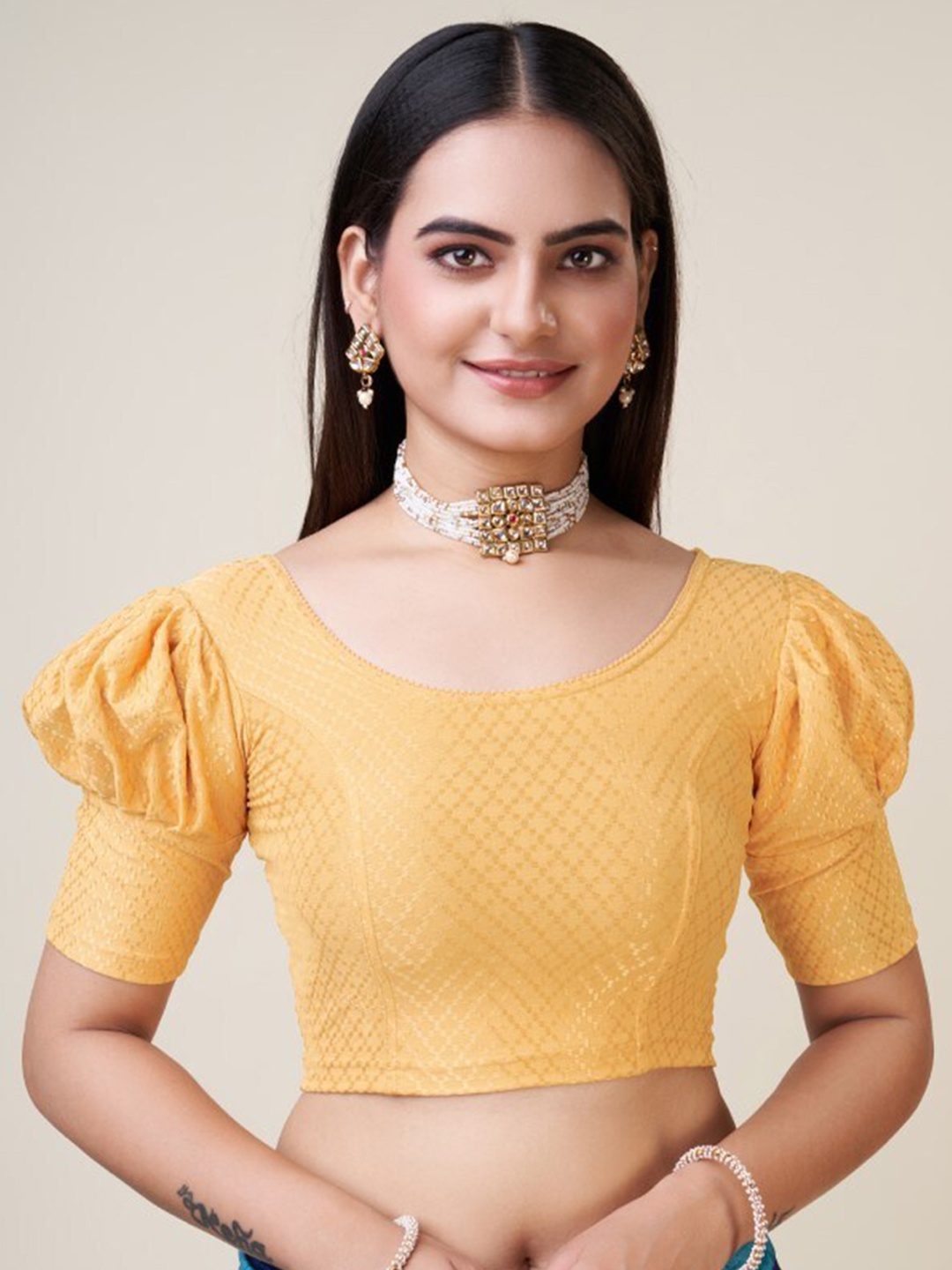 

HIMRISE Woven Design Silk Saree Blouse, Gold