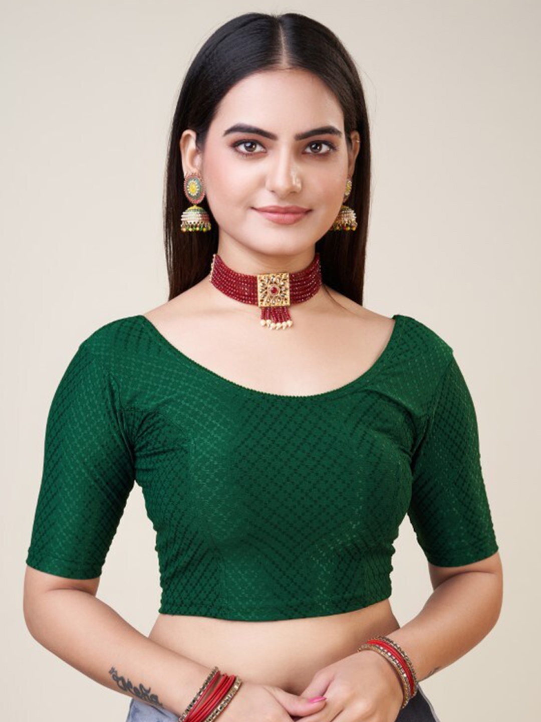 

HIMRISE Self Woven Design Silk Saree Blouse, Green