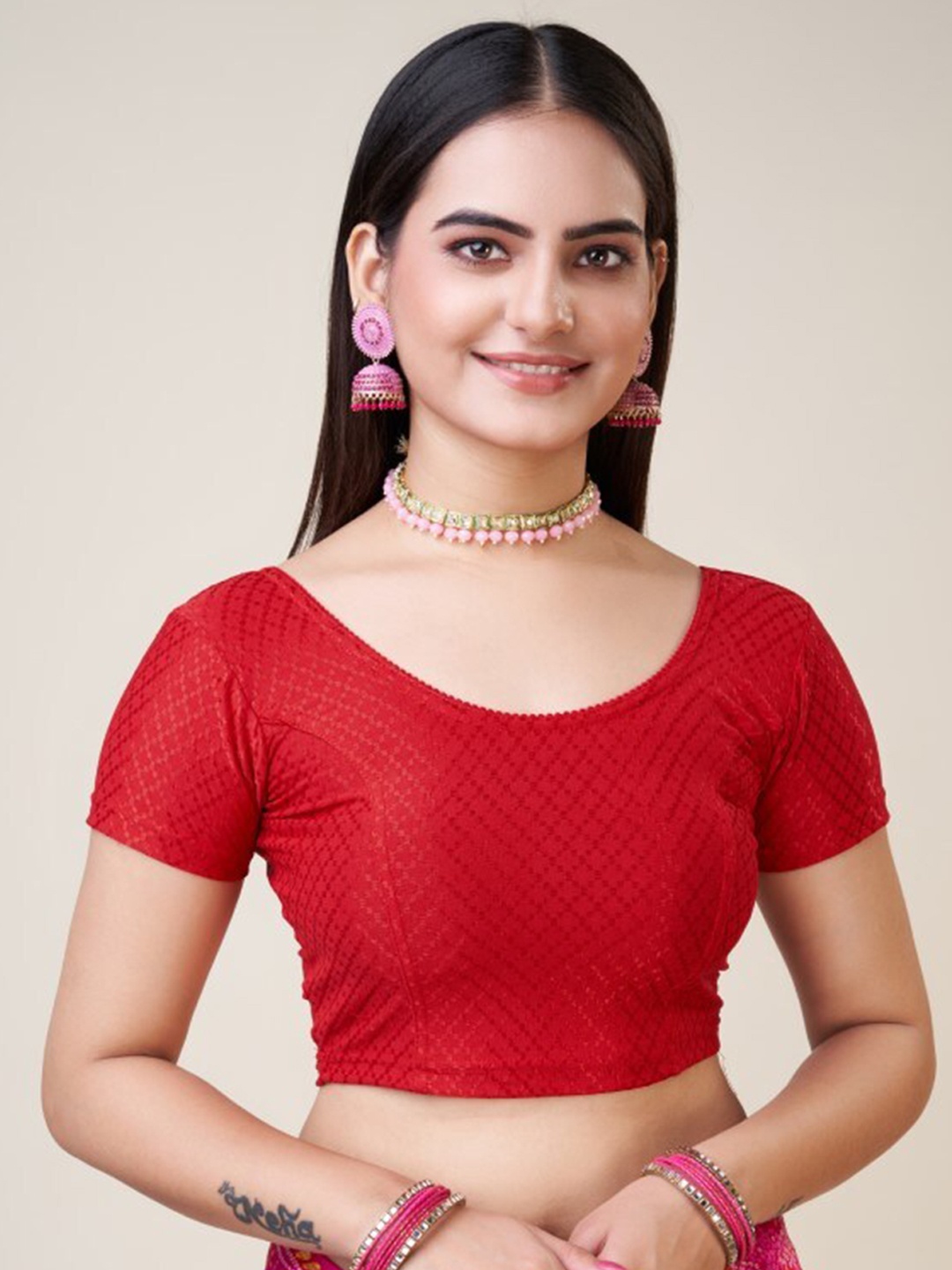

HIMRISE Self Design Silk Saree Blouse, Red