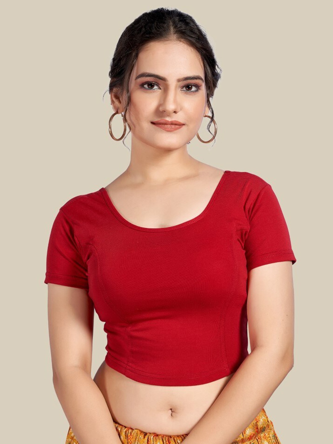 

HIMRISE Round Neck Silk Saree Blouse, Red