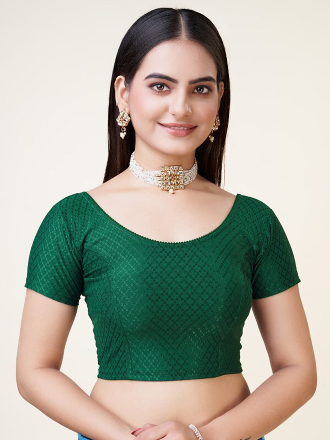 

HIMRISE Woven Design Silk Saree Blouse, Green