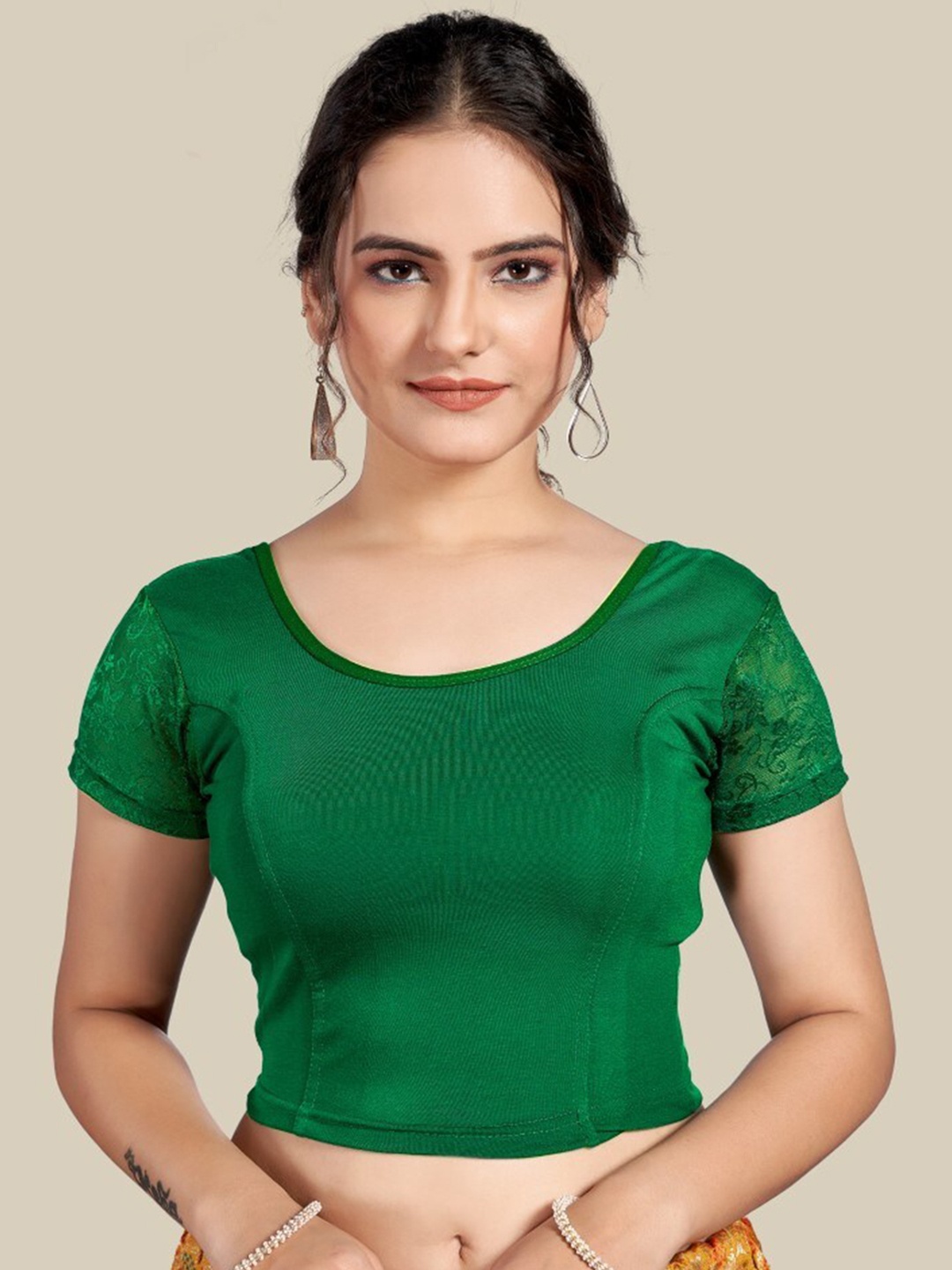 

HIMRISE Woven Design Silk Ready To Wear Saree Blouse, Green