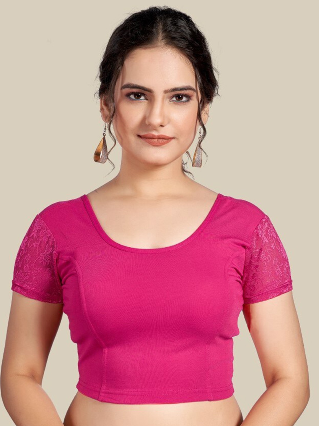 

HIMRISE Woven Design Short Sleeves Silk Saree Blouse, Pink
