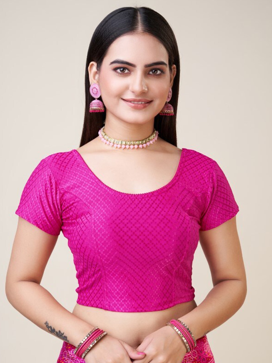 

HIMRISE Woven Design Saree Blouse, Pink