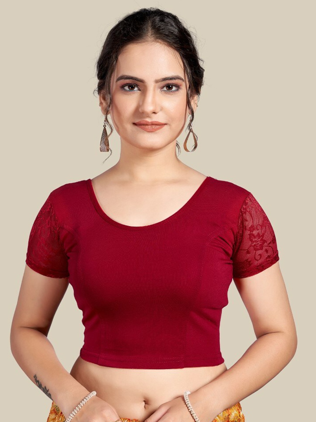 

HIMRISE Self Design Round Neck Silk Saree Blouse, Maroon