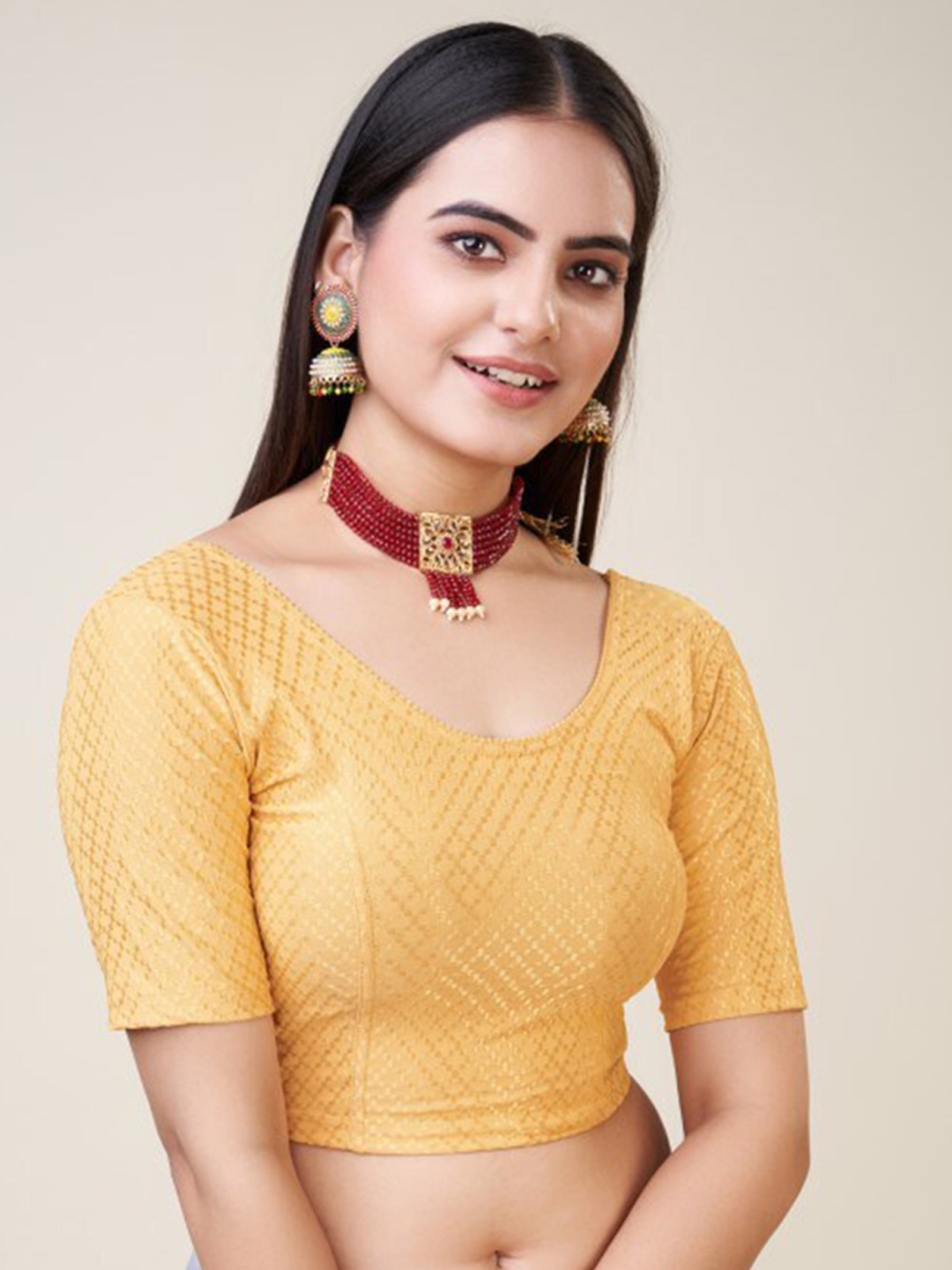 

HIMRISE Woven Design Silk Saree Blouse, Gold