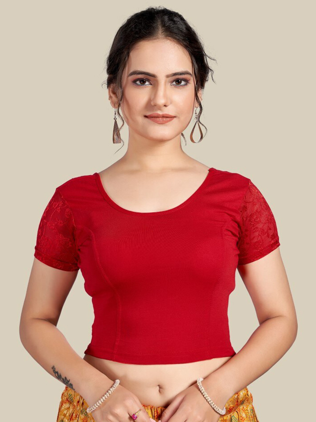 

HIMRISE Self Design Silk Saree Blouse, Red